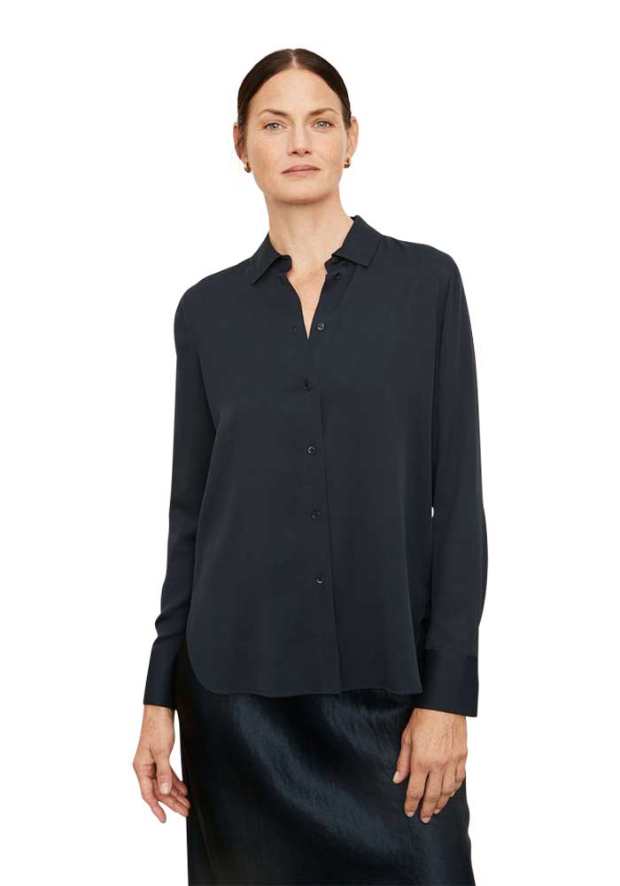Vince Slim Fitted Stretch Silk Blouse black