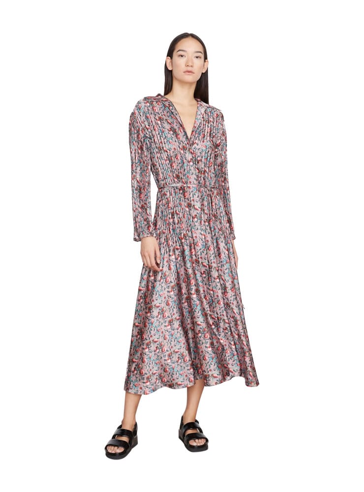 Vince Berry Blooms Pleated Shirt Dress