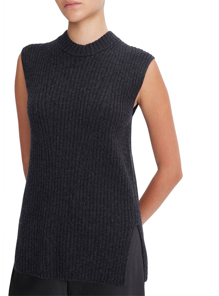 VINCE RIBBED WOOL AND CASHMERE SLEEVELESS SWEATER HCH