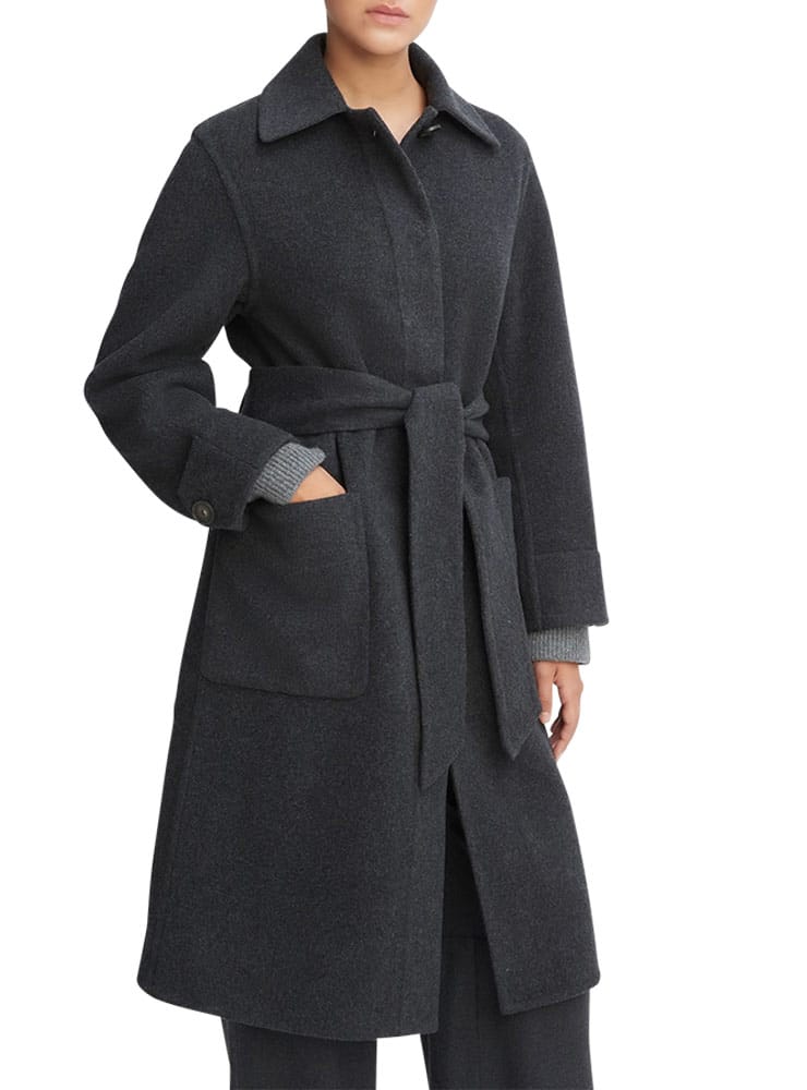 Vince Fine Wool-Blend Lined Overcoat Heather Charcoal