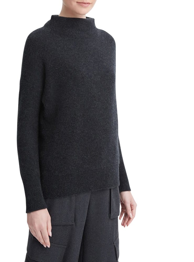 Vince Plush Cashmere Funnel Neck Sweater Heather Charcoal