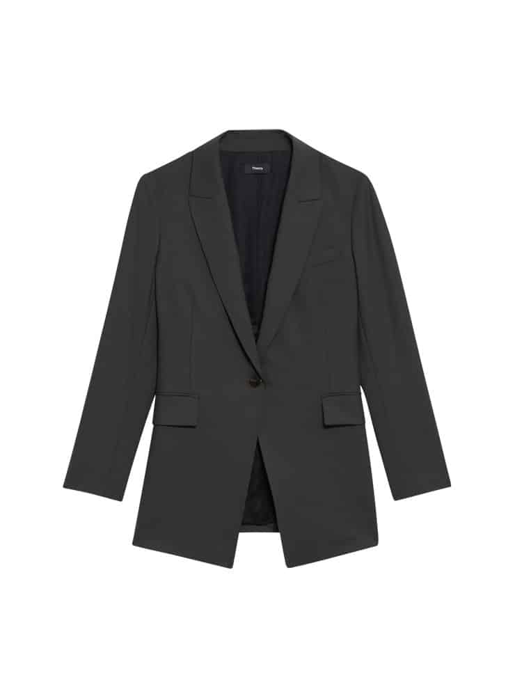 THEORY ETIENNETTE BLAZER IN GOOD WOOL dark olive