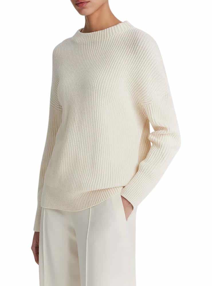 Vince Ribbed Cotton Cashmere Funnel Neck Sweater