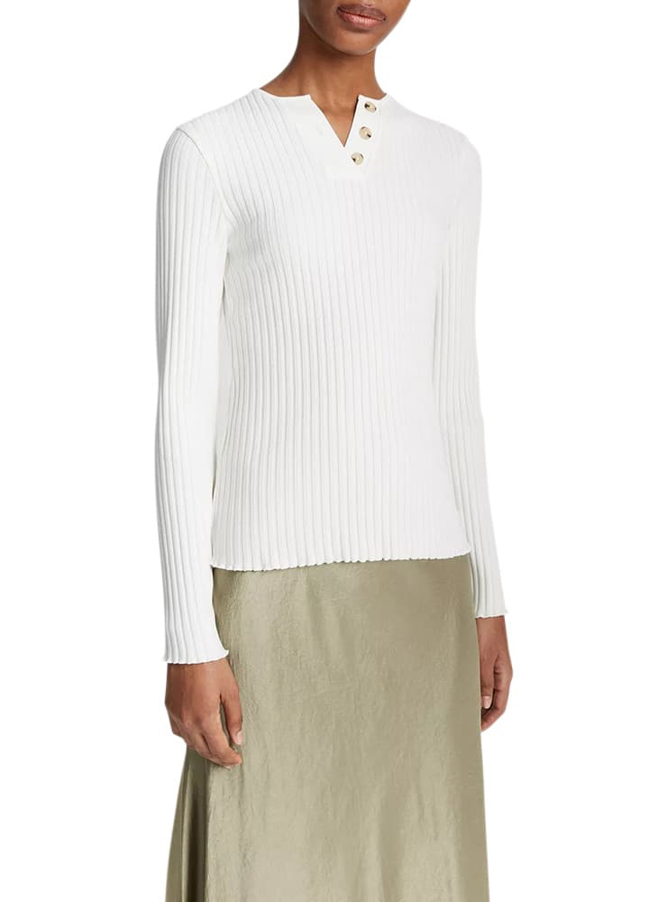 Vince Ribbed Long-Sleeve Henley white