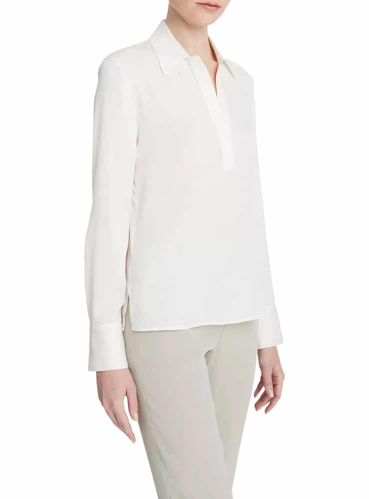 Vince Stretch-Silk Long-Sleeve Polo Blouse