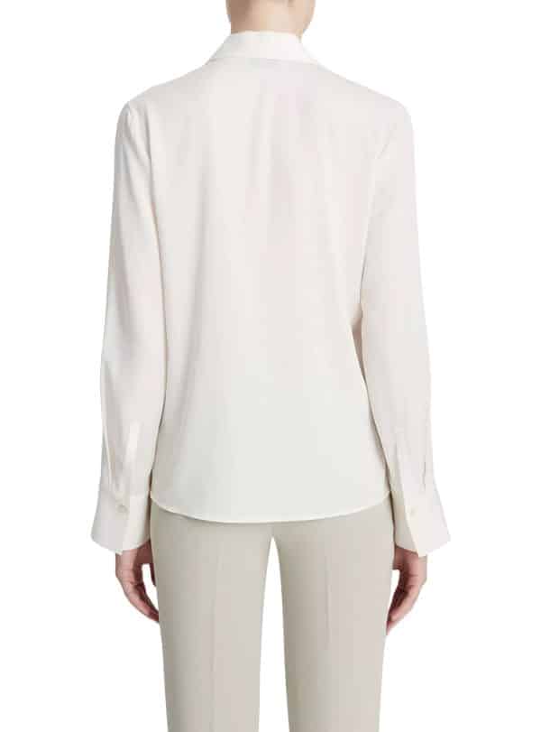 Vince Stretch-Silk Long-Sleeve Polo Blouse