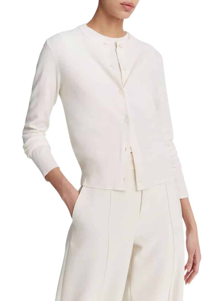 Vince Wool-Blend Shank-Button Cardigan Off White