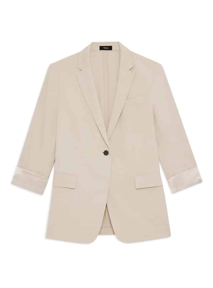 Theory Rolled Sleeve Blazer in Good Linen straw