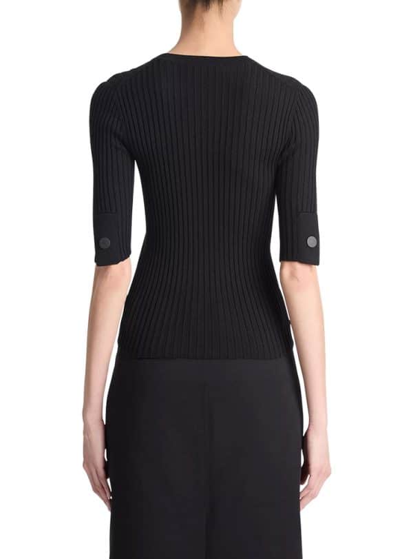 Vince Italian Wool-Blend Snap Elbow-Sleeve Top black