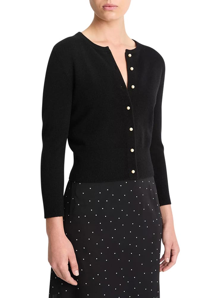 Vince Pearl Button Wool Blend Cardigan black