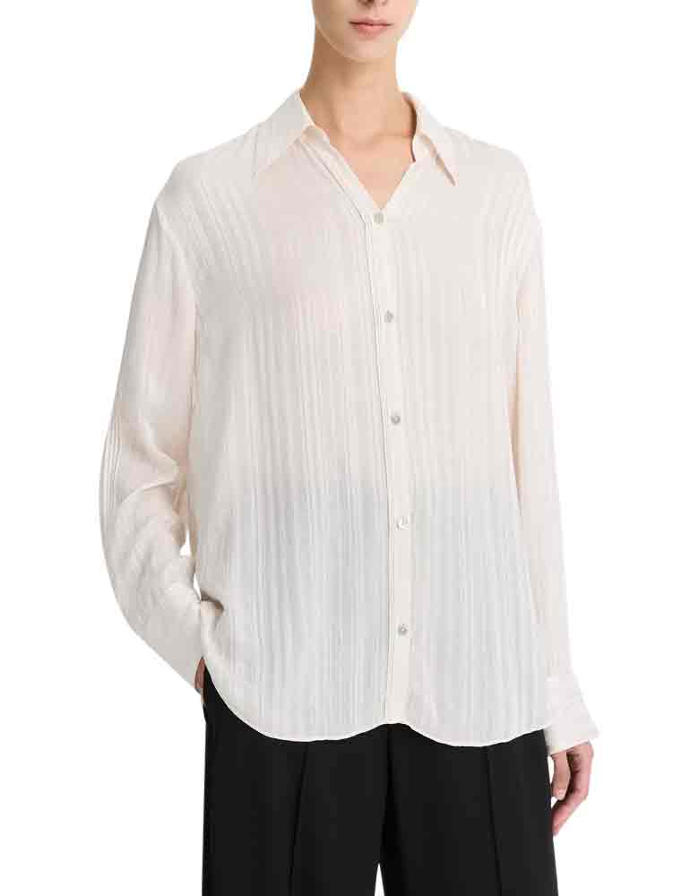 Vince Sheer-Stripe Pintuck Blouse creme