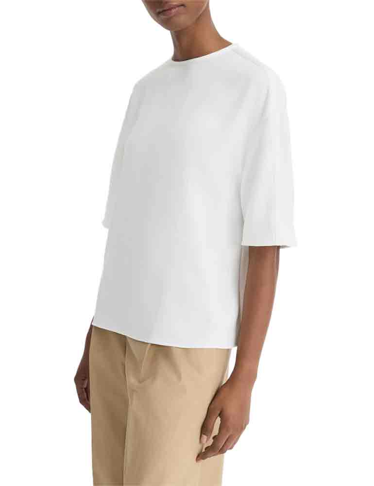 Vince Satin-Trimmed Crepe T-Shirt Off White