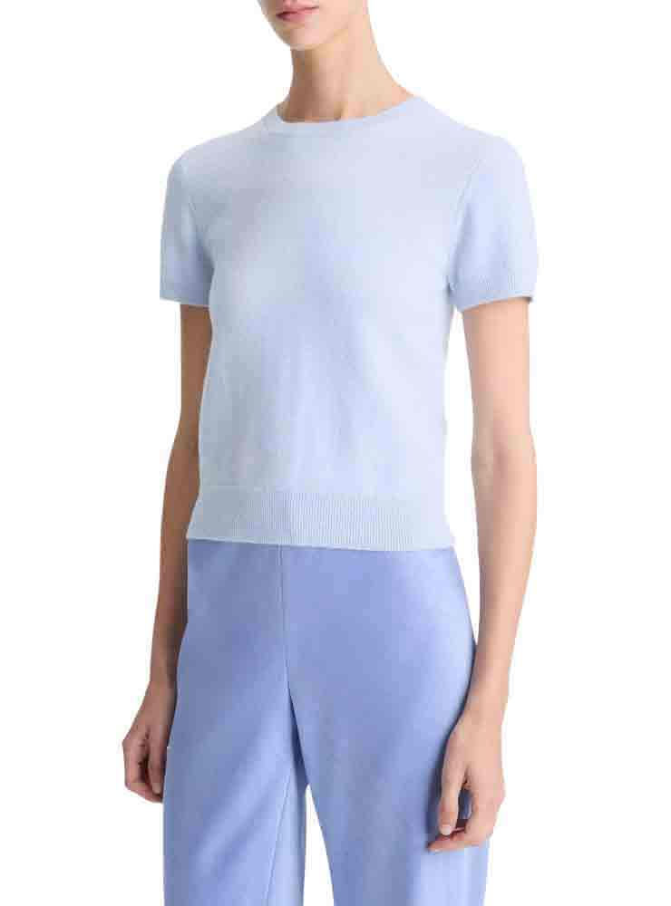 Vince Wool & Cashmere-Blend Short-Sleeve Sweater Sky Powder