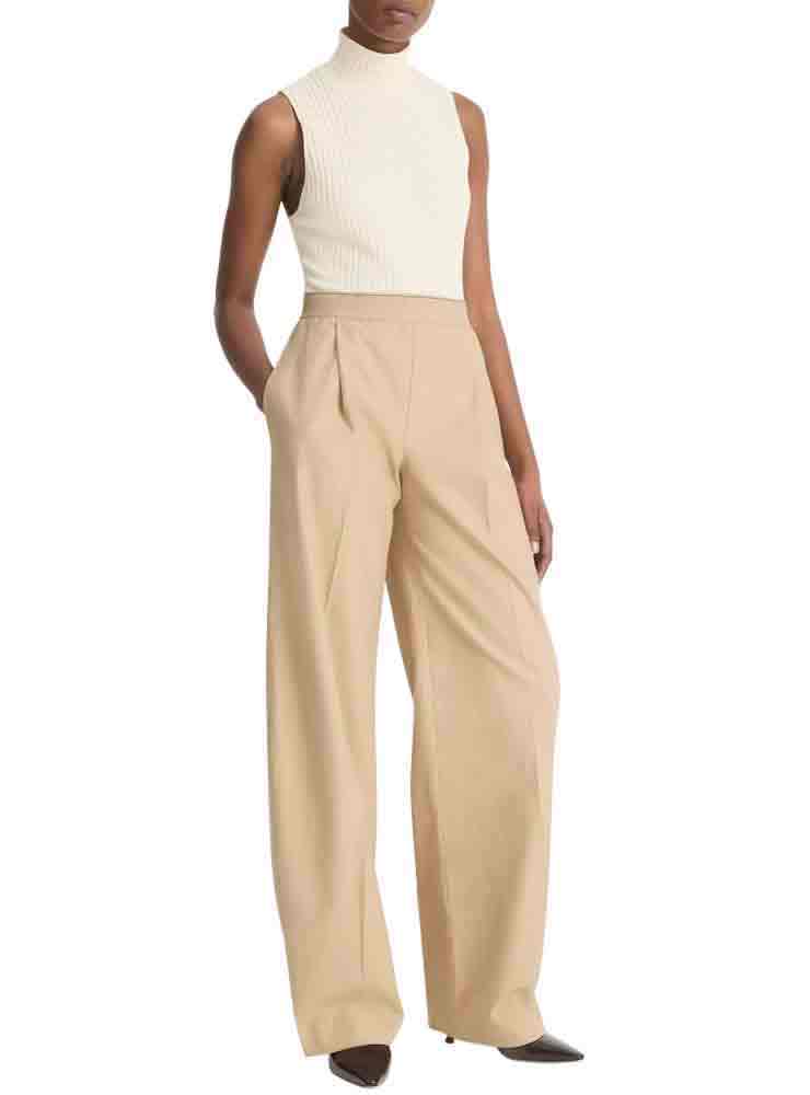 Vince Elastic-Waistband Cotton-Wool Wide-Leg Pant Dune Stone