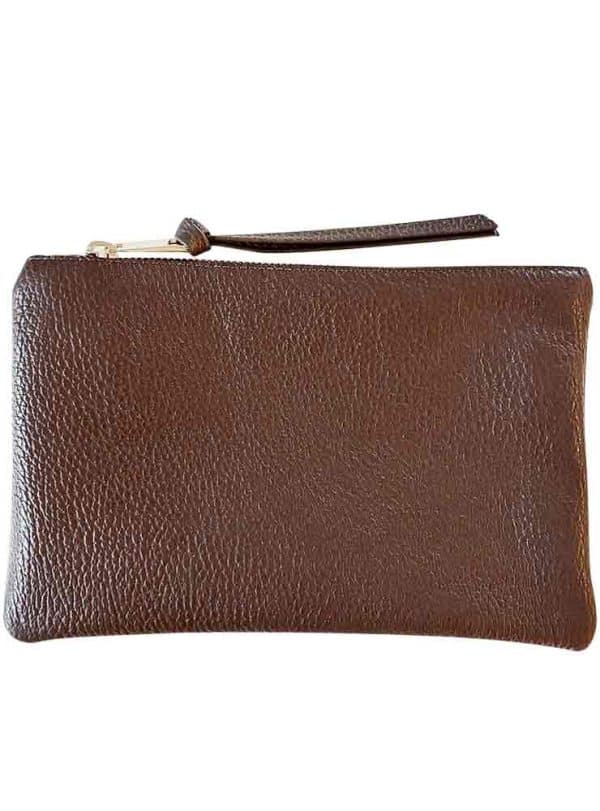 Infinito Karoline leather zip pouch cacao