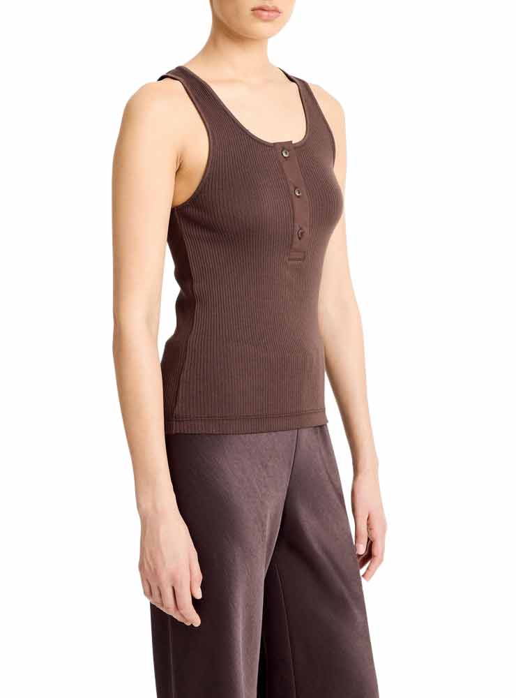 Vince Pima Cotton Henley Tank Dark Coffee