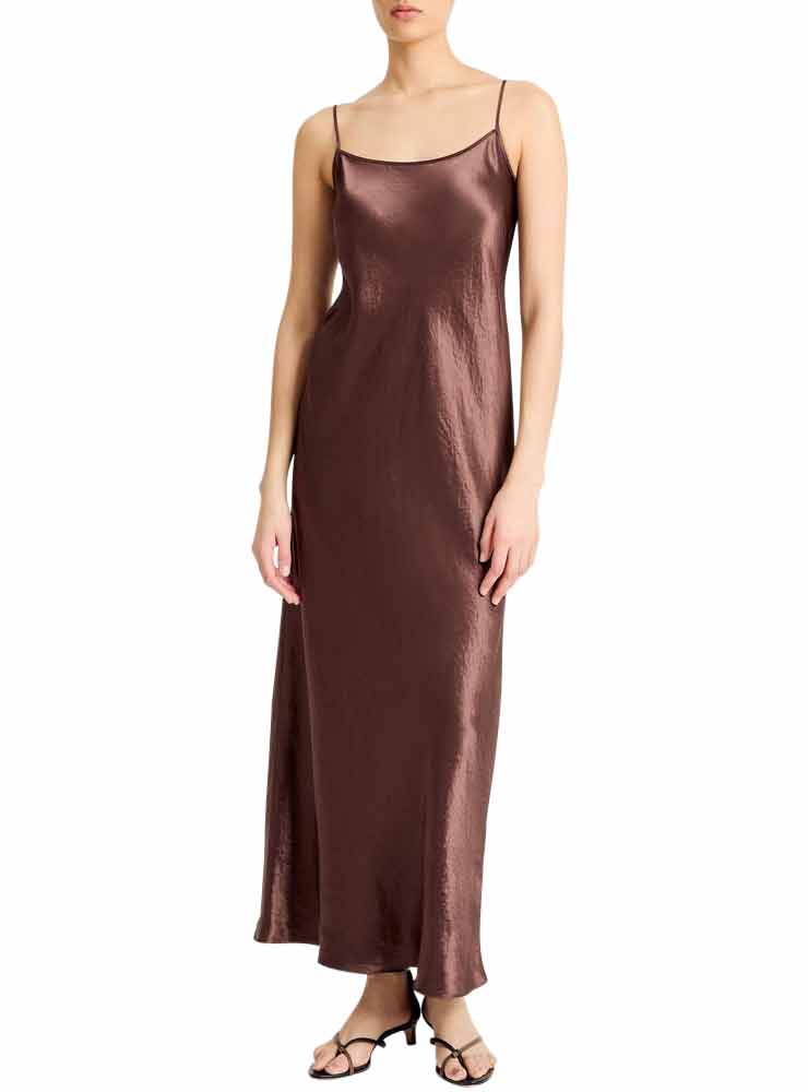 Vince Satin Bias Maxi Slip Dress Chocolate