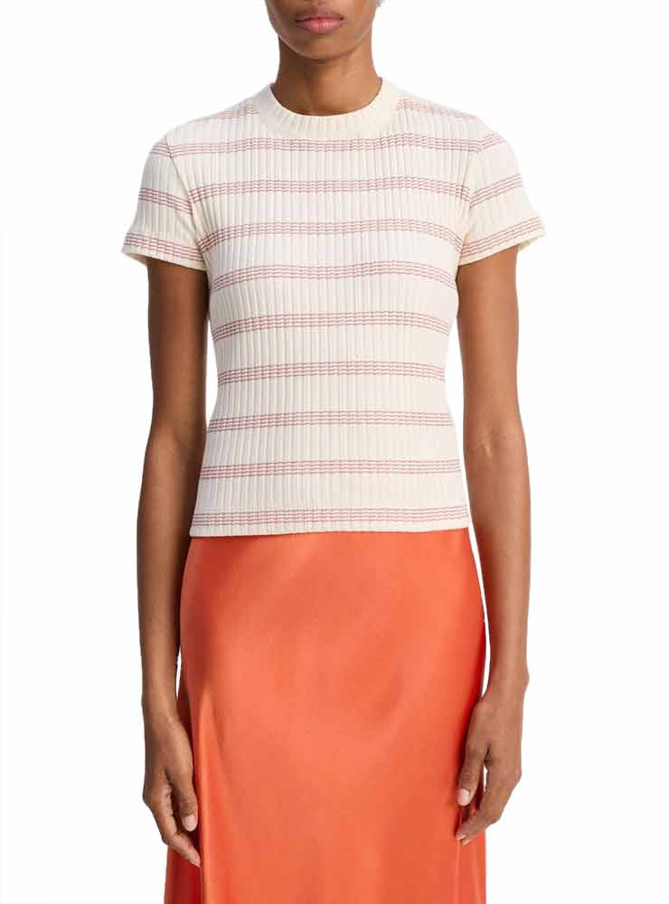 Vince Striped Ribbed Cotton-Blend Top Oat Shell Combo