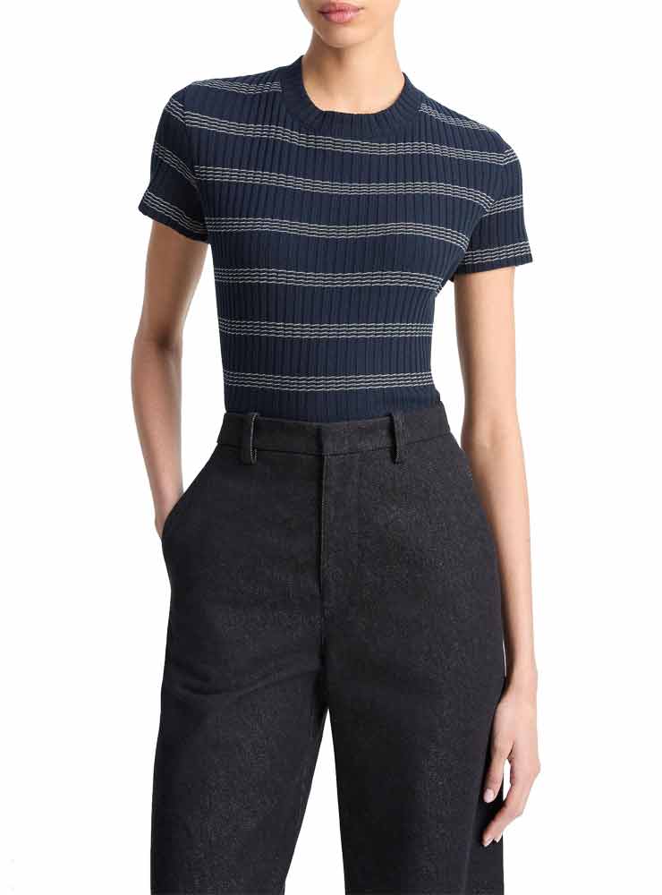 Striped Ribbed Cotton-Blend Top Coastal Combo