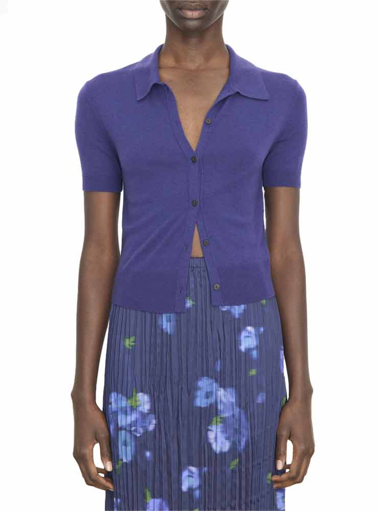 Vince Wool-Blend Collared Button-Front Sweater Deep Iris