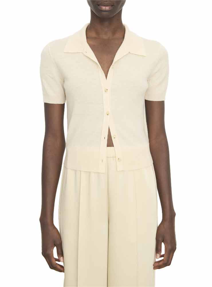Vince Wool-Blend Collared Button-Front Sweater Off White