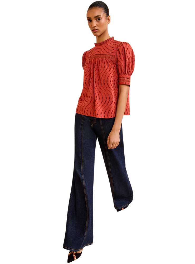 ULLA JOHNSON VIRGINIA LACE BLOUSE claret