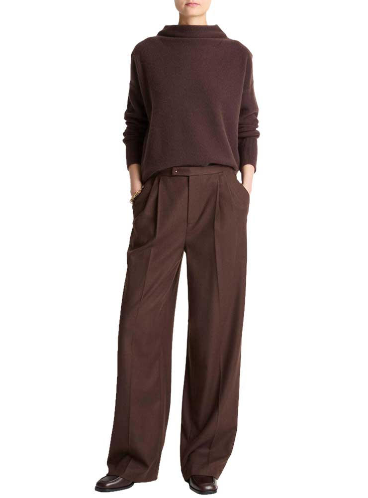 Vince Italian Wool-Blend Pleated Wide Leg Trouser Mocca