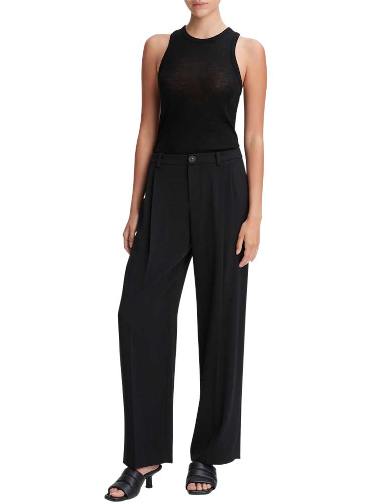 Vince Drop-Waist Pleated Crepe Trouser black
