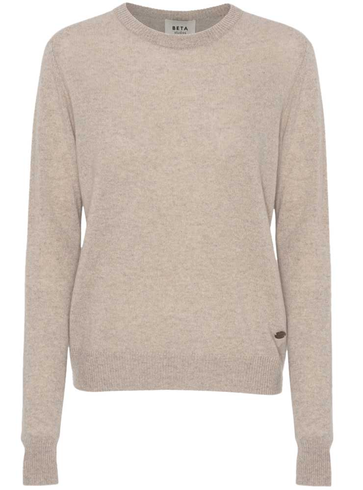 Beta Studio o-neck basic cashmere bluse sand melange