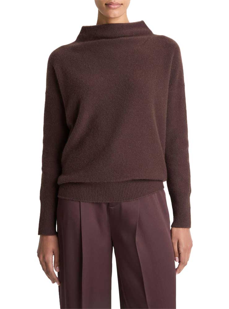 Vince Plush Cashmere Funnel-Neck Sweater truffle