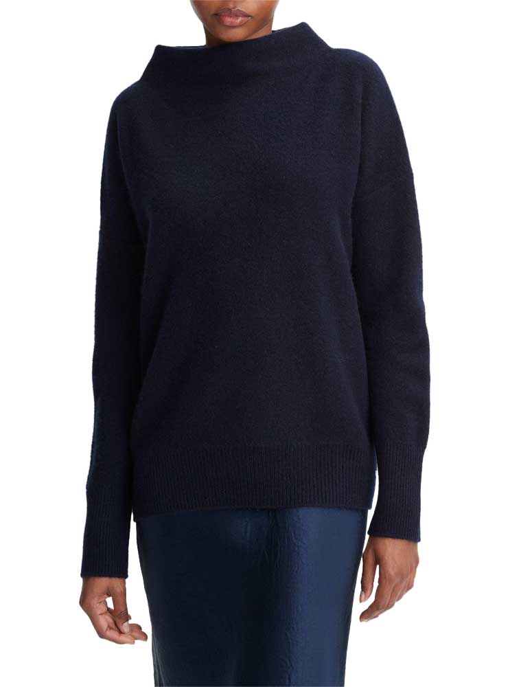 Vince Plush Cashmere Funnel-Neck Sweater Coastal Blue