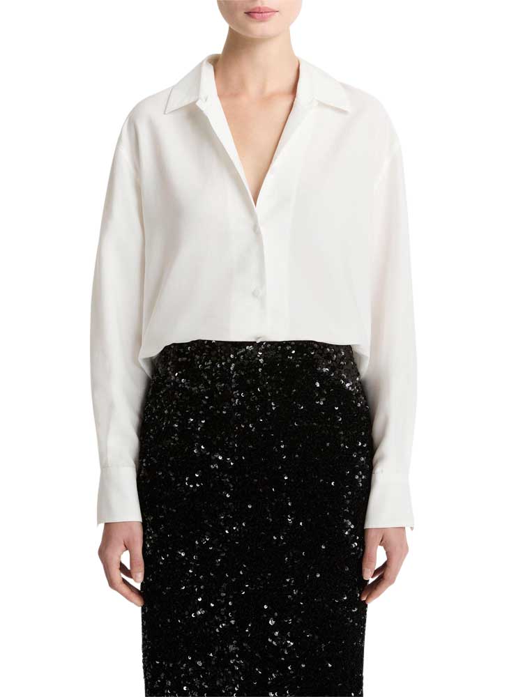 Vince Refined Twill Covered-Button Shirt Light Cream