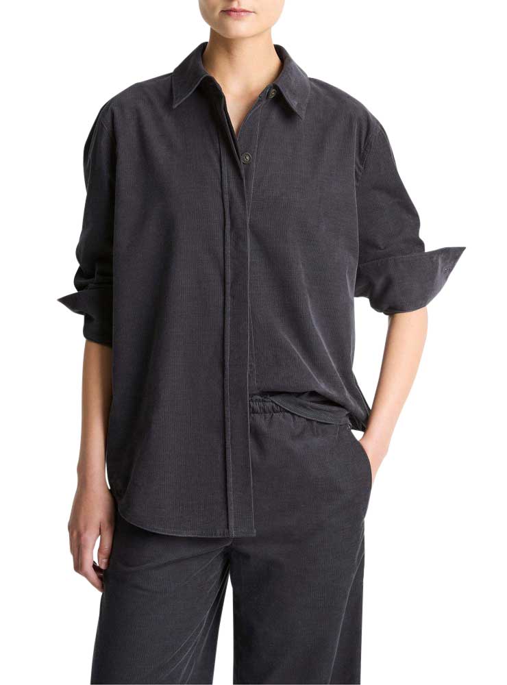 Vince Cotton Corduroy Oversized Shirt Graphite