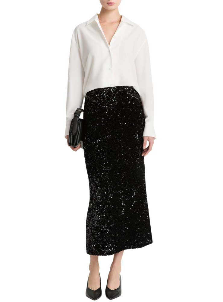 Vince Sequined Velvet Column Skirt black