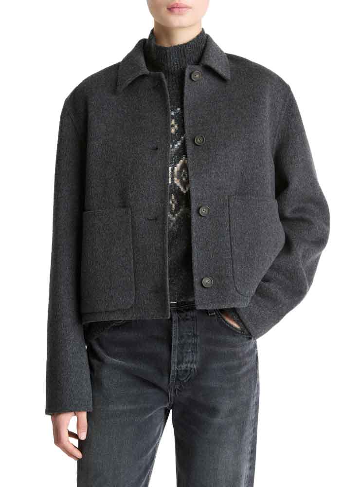 VINCE Wool Cashmere Short Jacket CHARCOAL