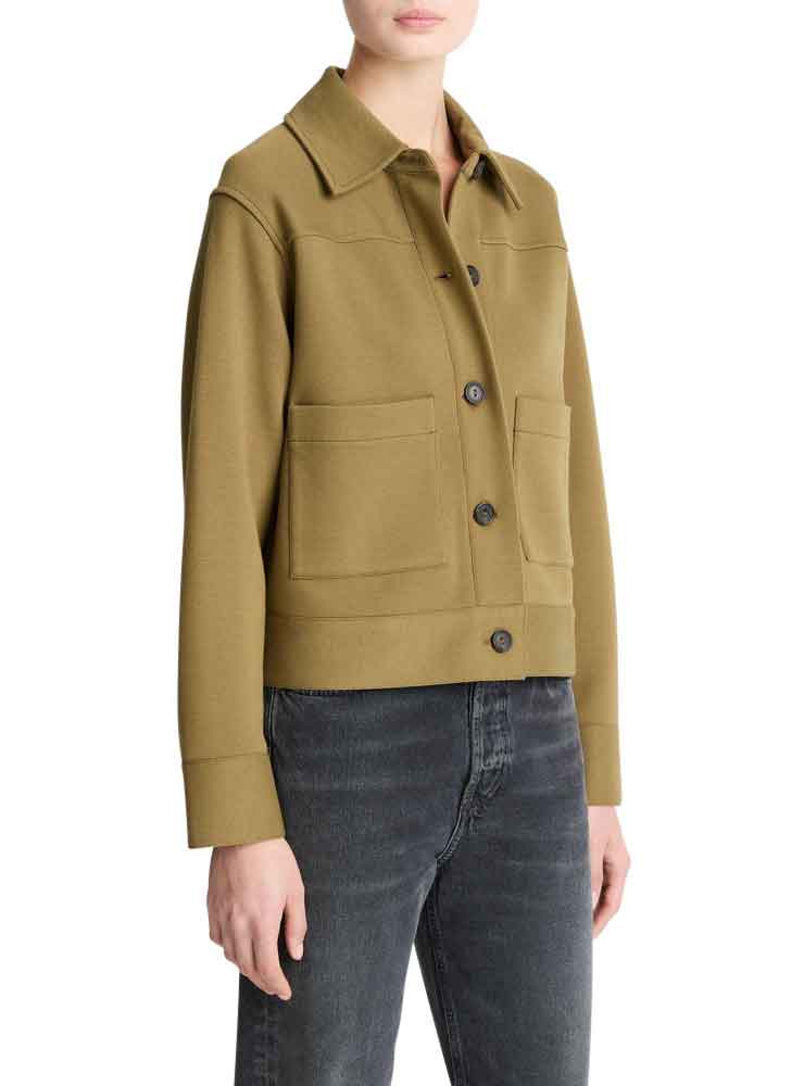 Vince Double-Face Cropped Jacket Dark Olive Stone