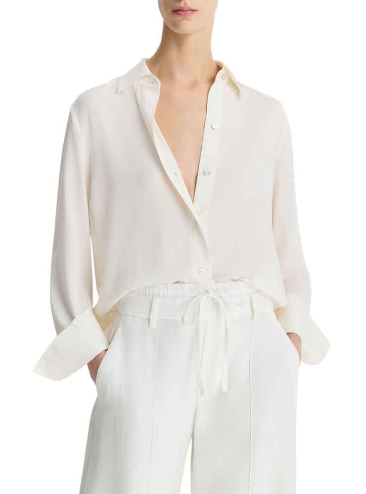 Vince Stretch Silk Blouse Off White