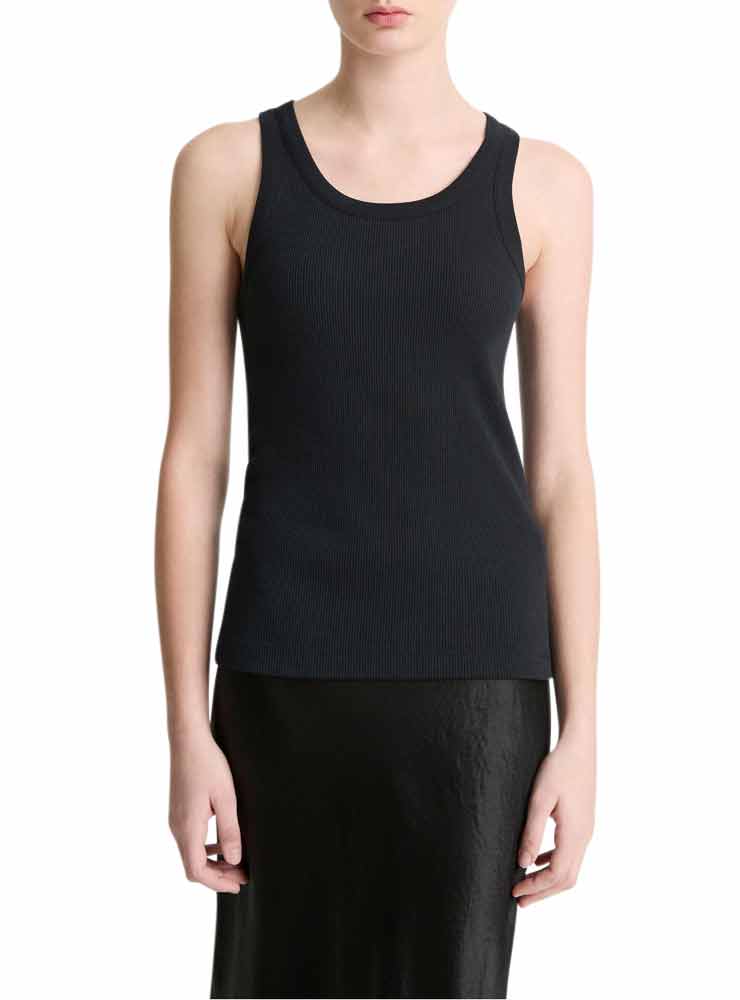 Vince Ribbed Scoop-Neck Tank black