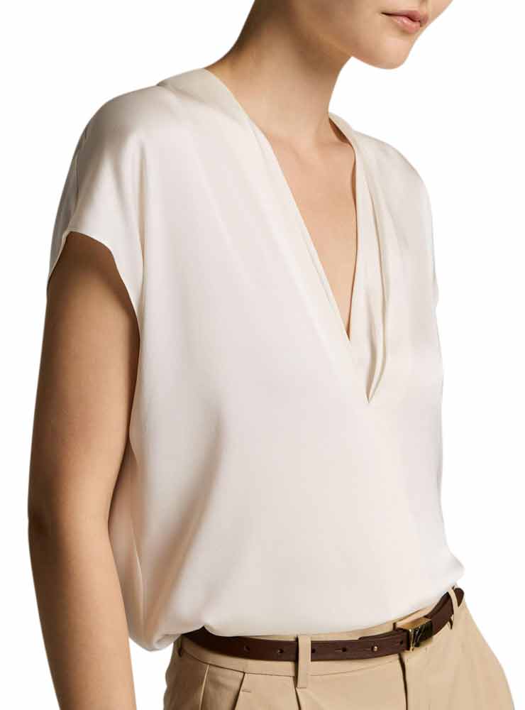 Vince Silk V-Neck Top Off White