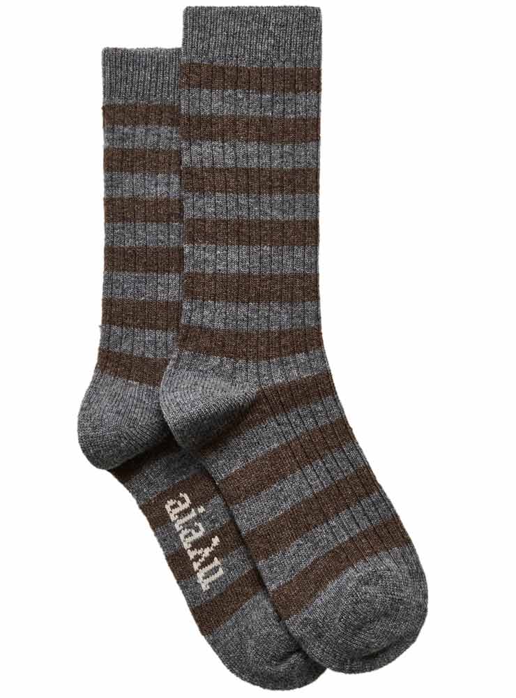 Aiayu Striped cashmere sock Mix grey