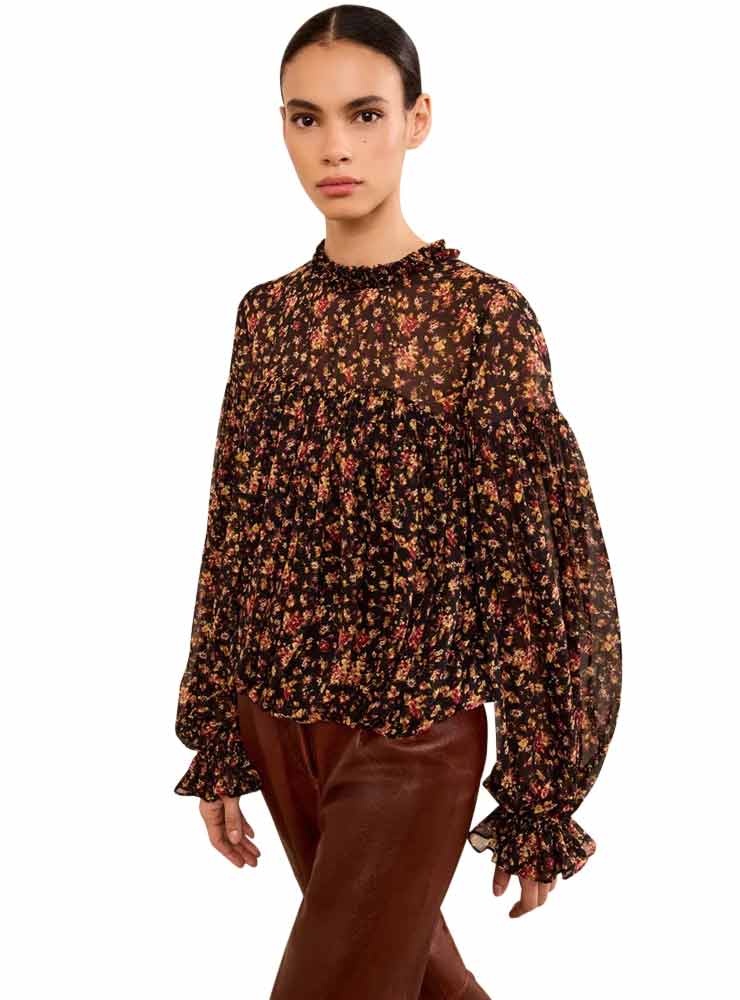 Ulla johnson pearl silk blouse noir mille-fleur