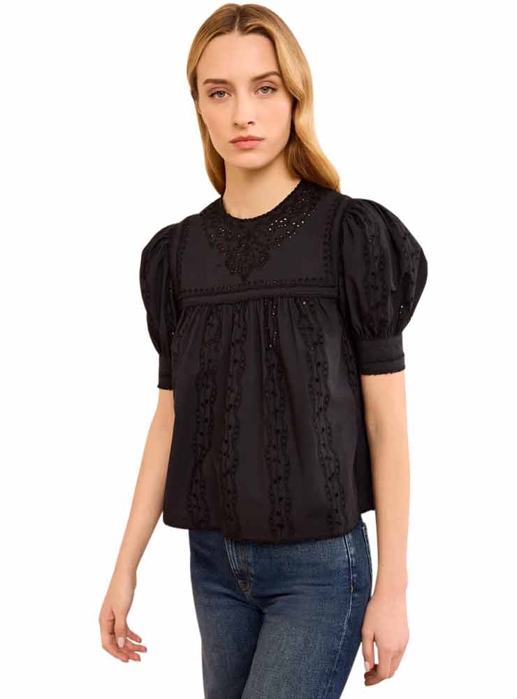 Ulla Johnson Una Short Sleeve Top black